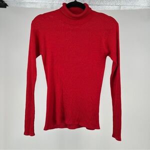Women’s Small Red Silk‎ Ribbed Turtleneck Sweater Ellen Tracy Y2K